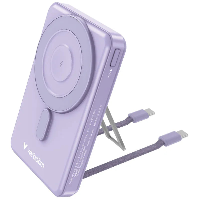 800x-3-3761c634-fb20-42c0-9181-4e70eb9c0e10.jpg شاحن محمول لاسلكي مغناطيسي VERBATIM 5 في 1 Charge 'n' Go بسعة 10000 مللي أمبير/ساعة *معتمد 3C - الصورة 1