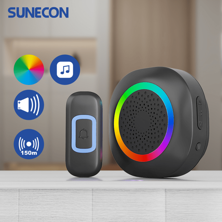 LSNDB-BK-768x768-1.png مجموعة ساعة باب لاسلكية بإضاءة LED ملونة من Sunecon - الصورة 1