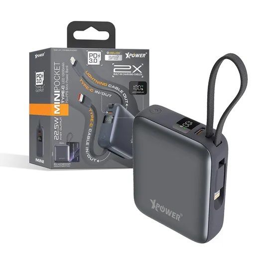 OhSoXEpIRG20250619195215.jpg XPOWER - بنك طاقة صغير MINI POCKET من النوع C مع شاشة رقمية 10000mAh PD+PPS - الصورة 1